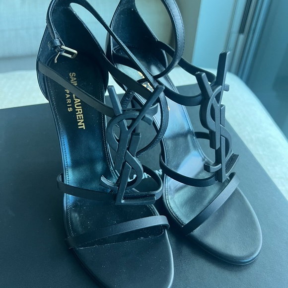 Saint Laurent Cassandra YSL Medallion Stiletto Sandals - Picture 1 of 4